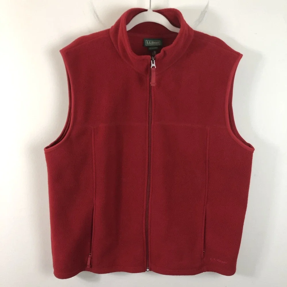 L.L. Bean Polartec Full Zip Fleece Vest Mens Sz L Red Pockets Comfortable